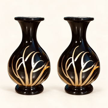 Noir Bloom black and gold decorative vase set of two on warm ivory background