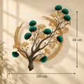 Emerald Grove metal tree wall art size guide showing 110 cm width and 68 cm height