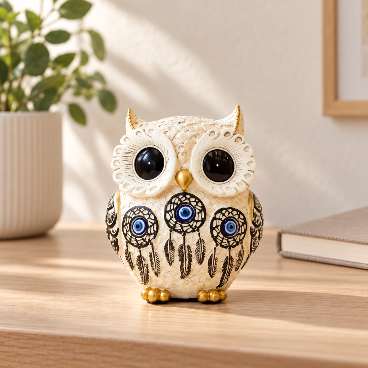 Aegis ivory and blue owl decor accent styled on a refined home-office desk