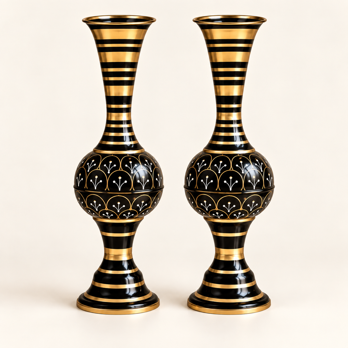 Aurelia black and gold iron floor vases set of two on a warm ivory background