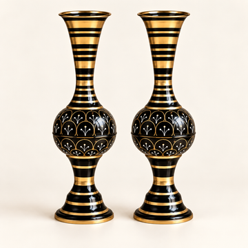 Aurelia black and gold iron floor vases set of two on a warm ivory background