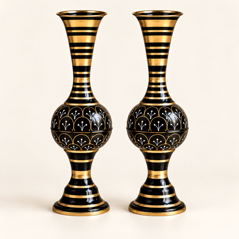 Aurelia black and gold iron floor vases set of two on a warm ivory background