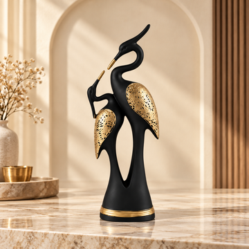Eternal Grace black and gold crane couple sculpture in a warm ivory VIRAAM interior