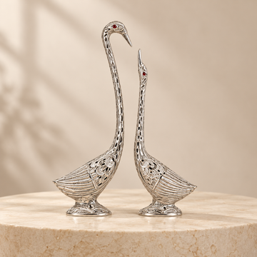 The Eternal Pair oxidised silver metal swan showpieces