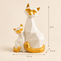 Geometric cat figurine size guide showing 8 inch height, 5.5 inch length and 3.5 inch breadth