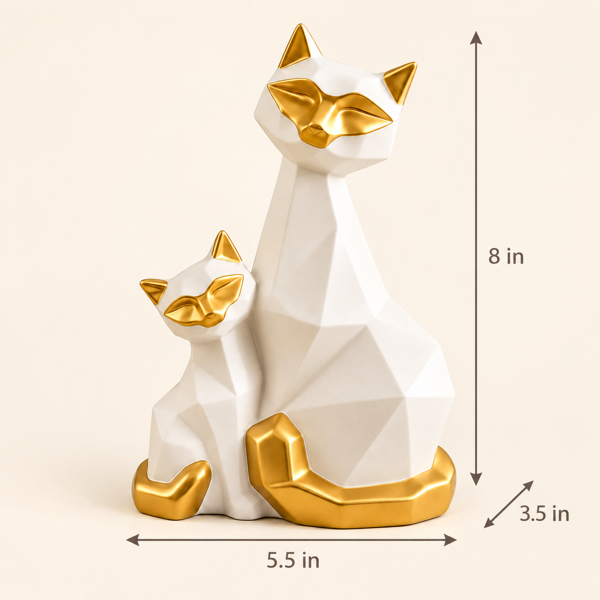 Cat figurine dimensions: 5.5 inches long, 3.5 inches wide and 8 inches high