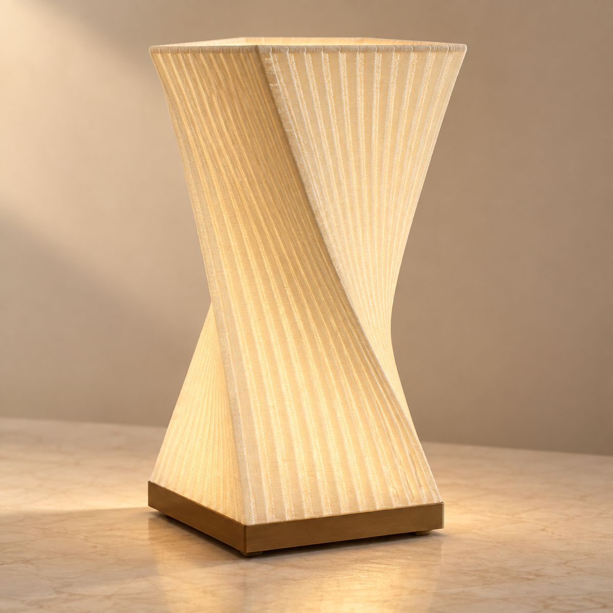 Close view of the ribbed 3D-printed texture and twisted silhouette of the Helix Glow lamp
