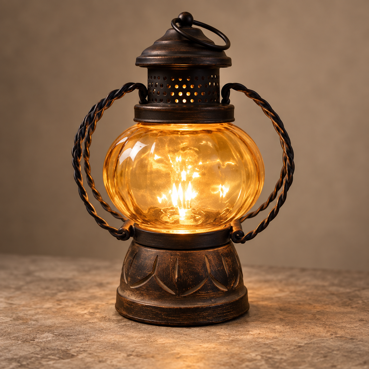 VIRAAM Heritage Glow wooden table lamp detail view