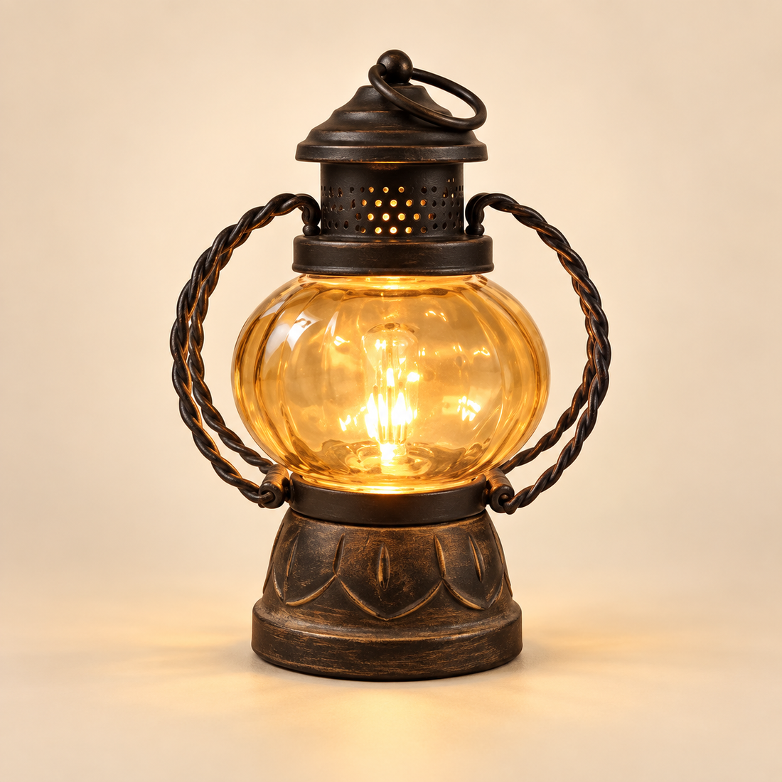 VIRAAM Heritage Glow wooden table lamp studio view