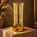 Gold acrylic infinity LED lamp in warm amber mode