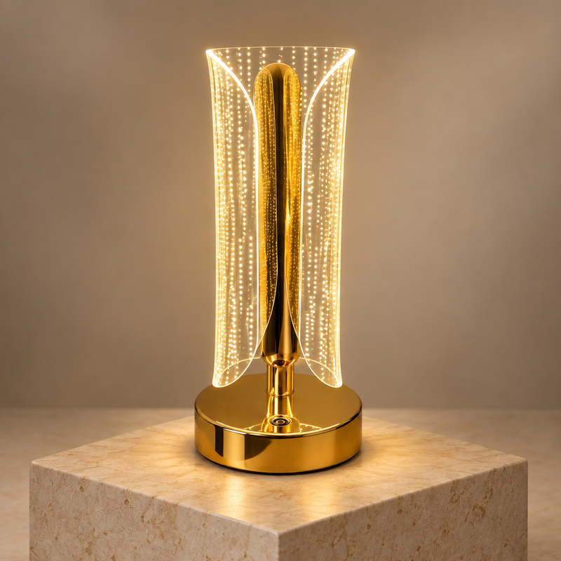 Luminous Wing gold acrylic three-colour LED table lamp