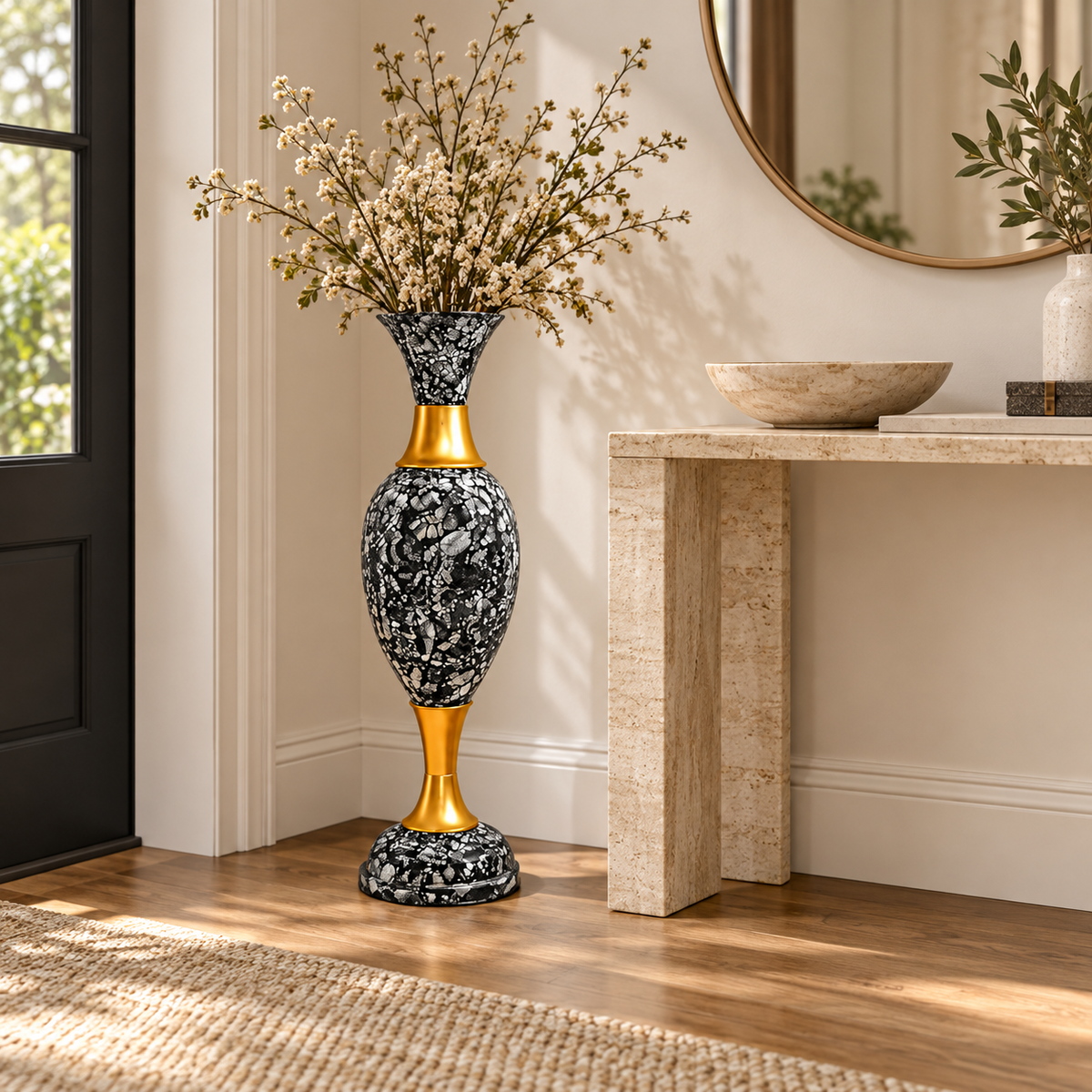 VIRAAM Noir Aureus floor vase in refined entryway