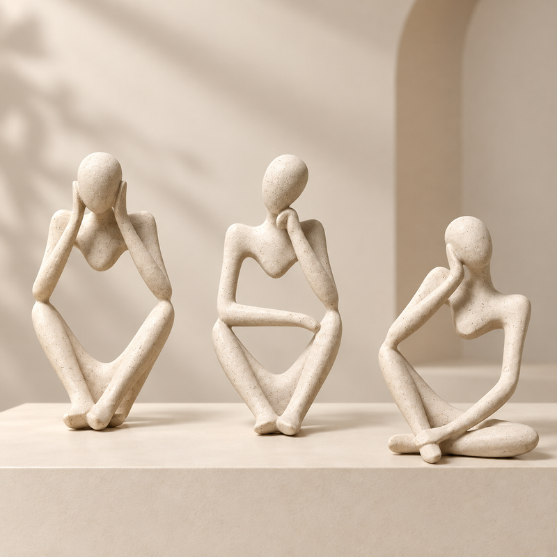 The Quiet Thinkers cream abstract figurine set of three