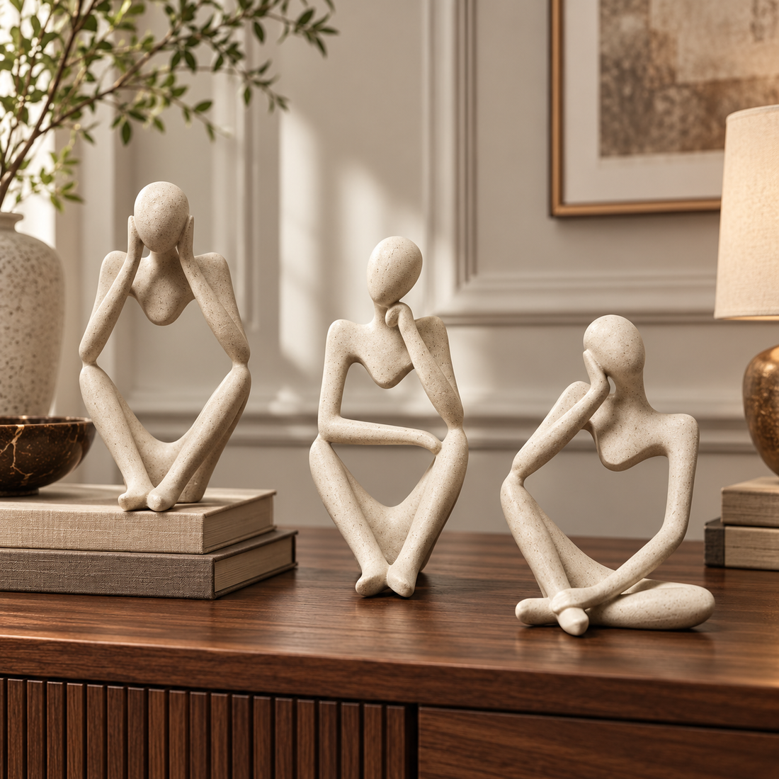 The Quiet Thinkers cream abstract figurine set of three